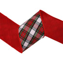 4" Wired Dupioni Ribbon | Red/Green/Black/White Small Plaid Bias Cut Double-Fused Red Backing | 5 Yard Roll