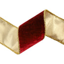 4" Wired Velvet Ribbon | Burgundy w/ Gold Tinsel Edge & Metallic Gold Backing | 5 Yard Roll