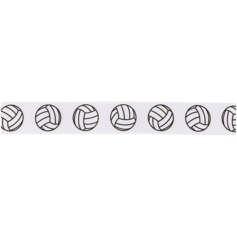 1" Printed Grosgrain Ribbon | Volleyballs on White | 25 Yard Roll