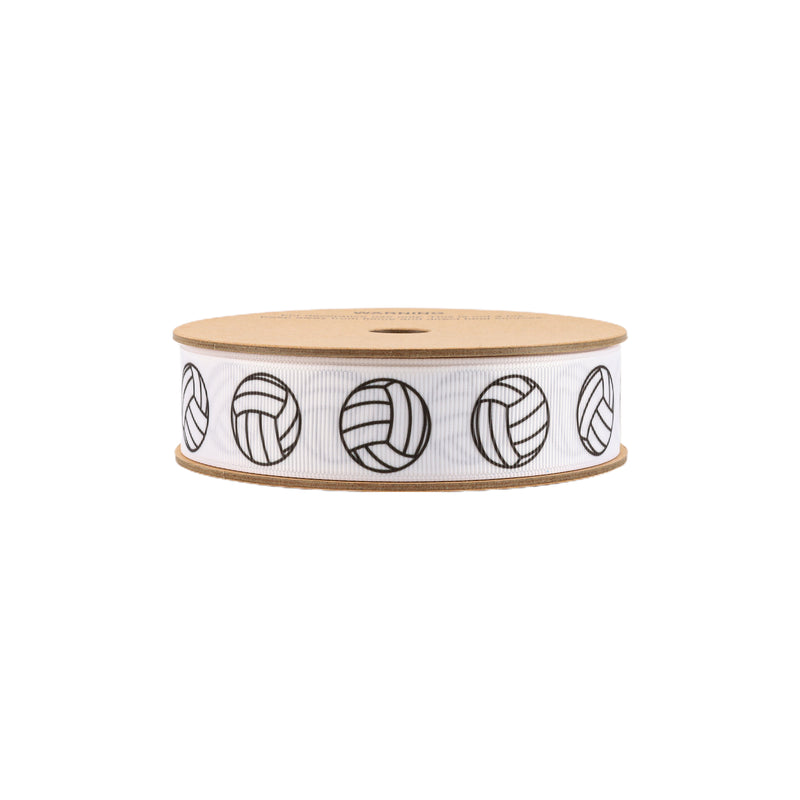 1" Printed Grosgrain Ribbon | Volleyballs on White | 25 Yard Roll