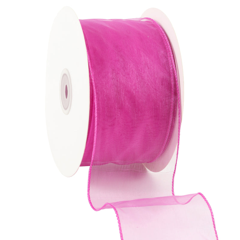 2 1/2" Wired Sheer Ribbon | Fuchsia | 50 Yard Roll