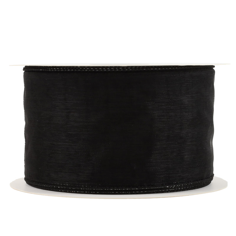 2 1/2" Wired Sheer Ribbon | Black | 50 Yard Roll