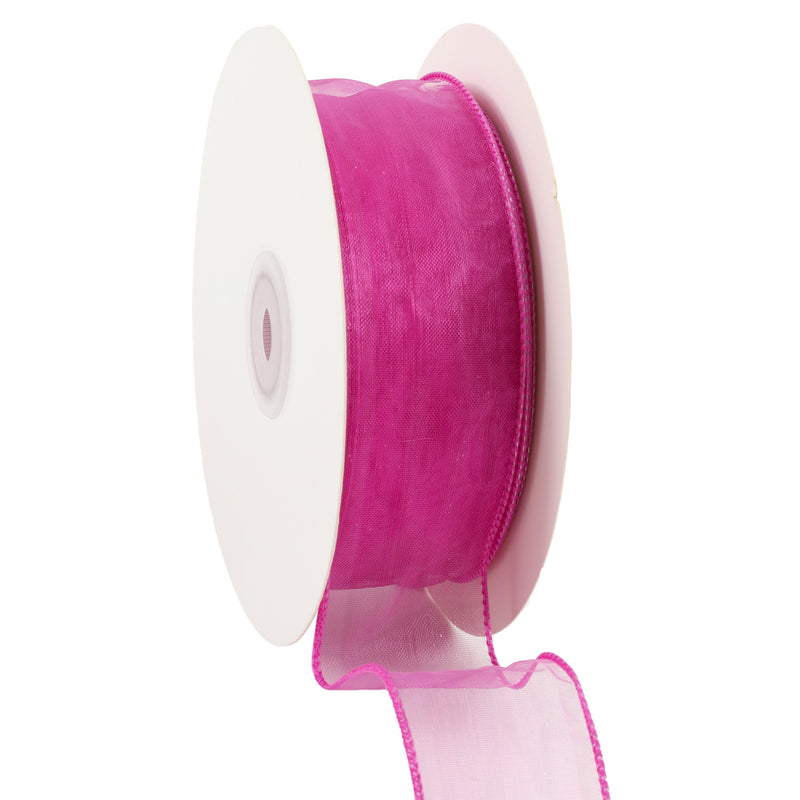 1 1/2" Wired Sheer Ribbon | Fuchsia | 50 Yard Roll