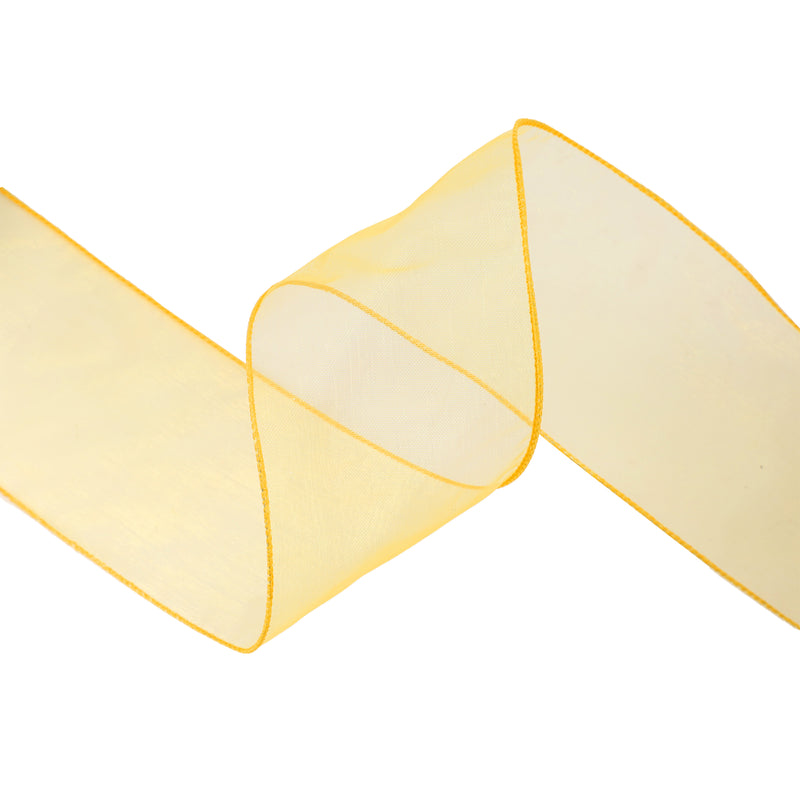2 1/2" Wired Sheer Ribbon | Yellow | 50 Yard Roll