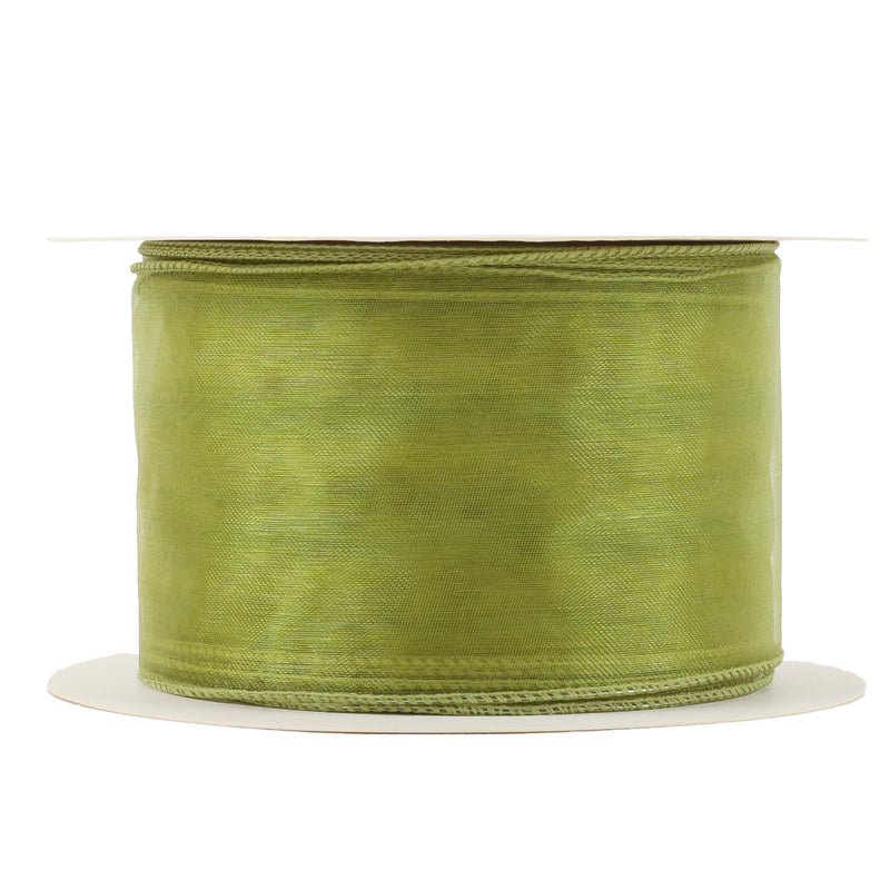 2 1/2" Wired Sheer Ribbon | Apple Green | 50 Yard Roll