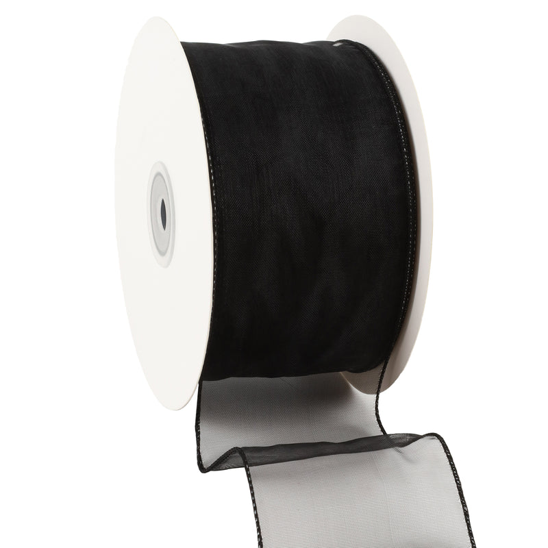 2 1/2" Wired Sheer Ribbon | Black | 50 Yard Roll