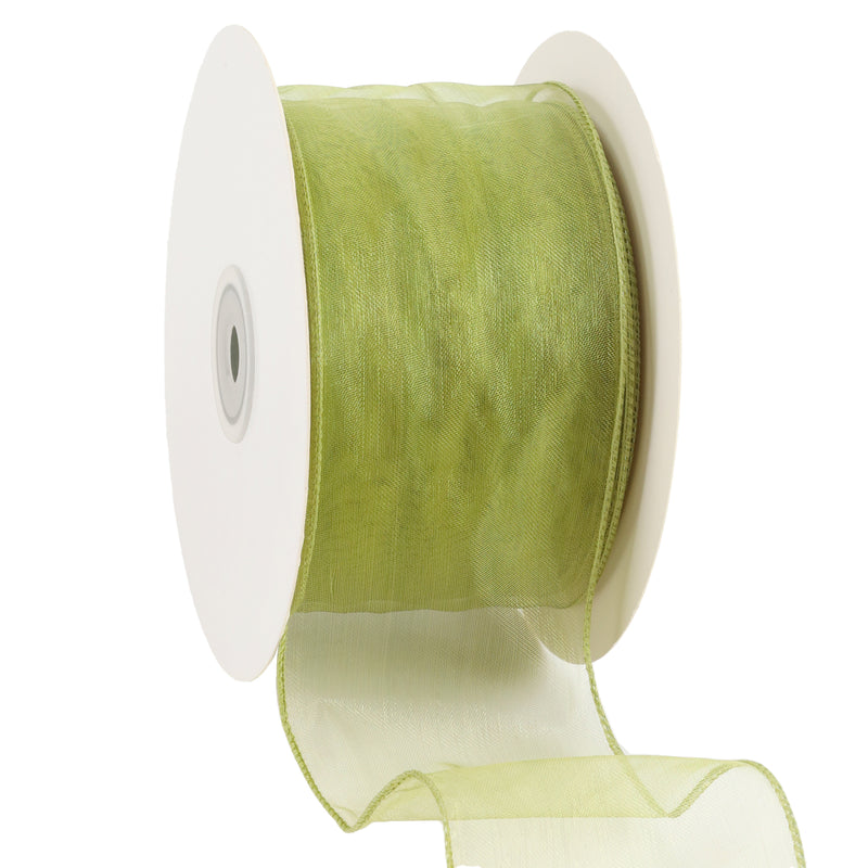 2 1/2" Wired Sheer Ribbon | Apple Green | 50 Yard Roll