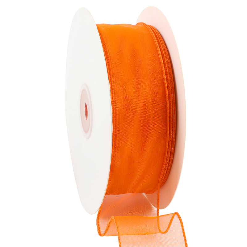 1 1/2" Wired Sheer Ribbon | Orange | 50 Yard Roll
