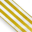 2 1/2" Wired Ribbon | White w Metallic Gold Stripe | 10 Yard Roll