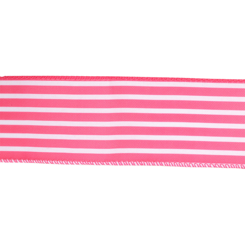 2 1/2 Wired Ribbon | Hot Pink/White Stripe | 10 Yard Roll