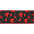 2 1/2" Wired Ribbon | Black w/ Red Hearts/Gold Sparkles | 10 Yard Roll