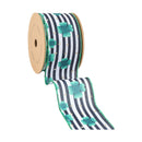 2 1/2 Wired Ribbon | Black/White Stripe Shamrock | 10 Yard Roll