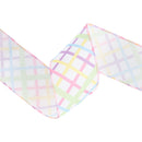 2 1/2 Wired Ribbon | White w/ Pastel Bias Plaid | 10 Yard Roll