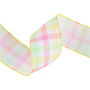 2 1/2" Wired Ribbon | White w/ Pastel Plaid Green/Yellow/Pink | 10 Yard Roll