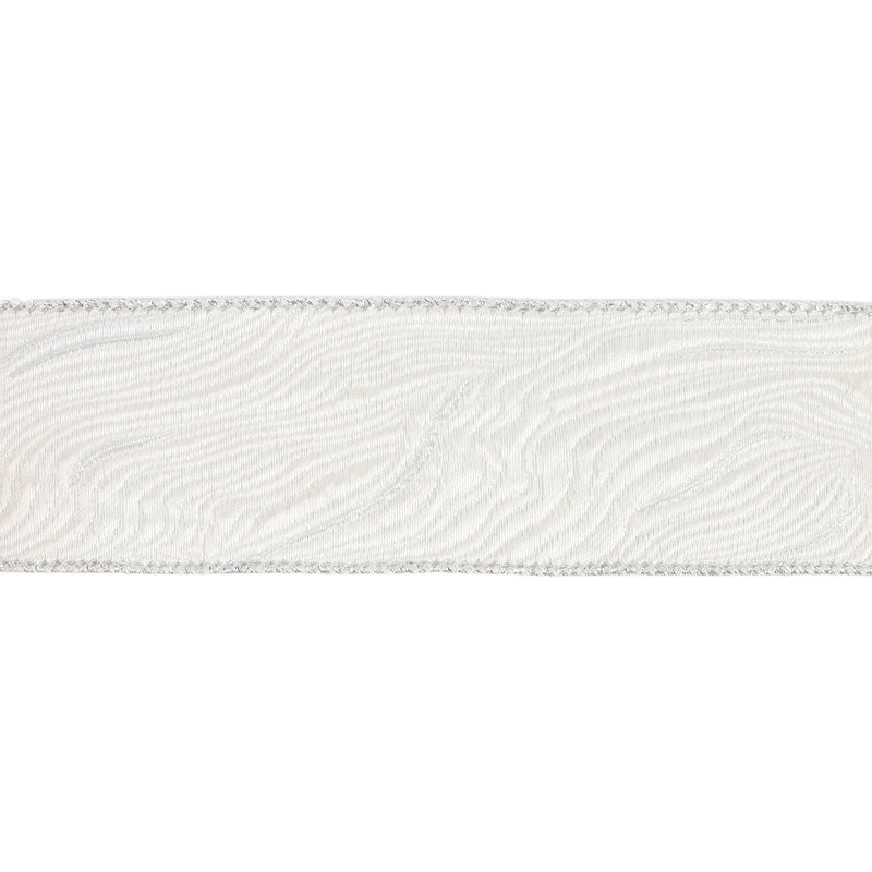 2 1/2" Wired Woven Agate Ribbon | White/Silver | 10 Yard Roll