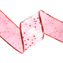 2 1/2" Wired Ribbon | Pink w/ White Cupids/ Red Glitter Hearts | 10 Yard Roll