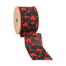 2 1/2" Wired Ribbon | Black w/ Red Hearts/Gold Sparkles | 10 Yard Roll