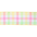 2 1/2" Wired Ribbon | White w/ Pastel Plaid Green/Yellow/Pink | 10 Yard Roll