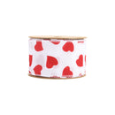 2 1/2 Wired Ribbon | White w/ Red Heart | 10 Yard Roll