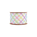 2 1/2 Wired Ribbon | White w/ Pastel Bias Plaid | 10 Yard Roll