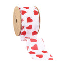 2 1/2 Wired Ribbon | White w/ Red Heart | 10 Yard Roll