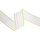 1 1/2 Wired Ribbon | White w/ Pastel Stripe | 10 Yard Roll