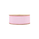 1 1/2" Wired Ribbon | White w/ Pink Ticking Stripes | 10 Yard Roll