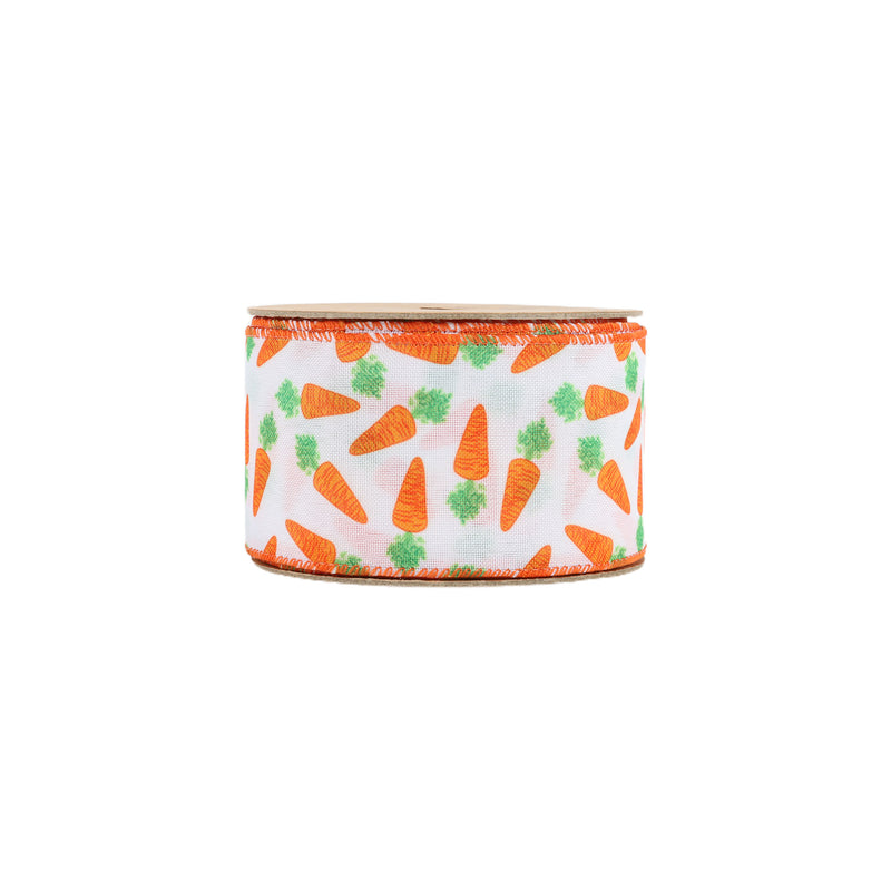 2 1/2" Wired Ribbon | White w/ Orange Carrots | 10 Yard Roll