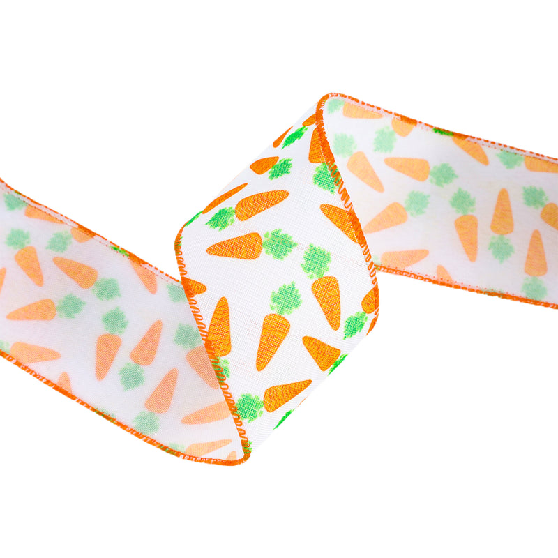 2 1/2" Wired Ribbon | White w/ Orange Carrots | 10 Yard Roll