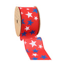 2 1/2 Wired Ribbon | Red w/ White/Blue Stars | 10 Yard Roll