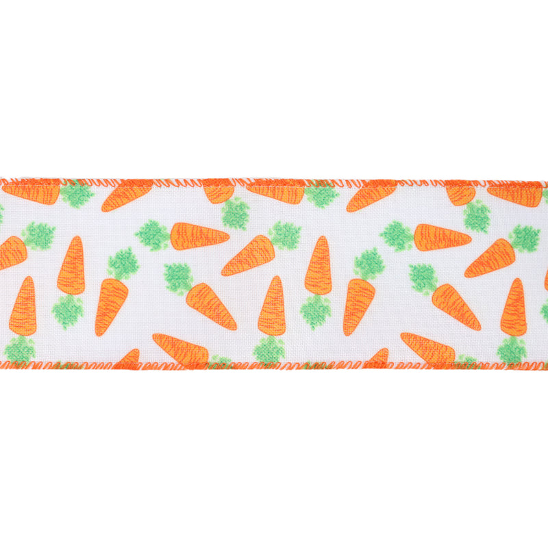 2 1/2" Wired Ribbon | White w/ Orange Carrots | 10 Yard Roll