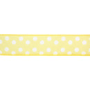 1 1/2" Wired Ribbon | Yellow w/ White Polka Dots | 10 Yard Roll