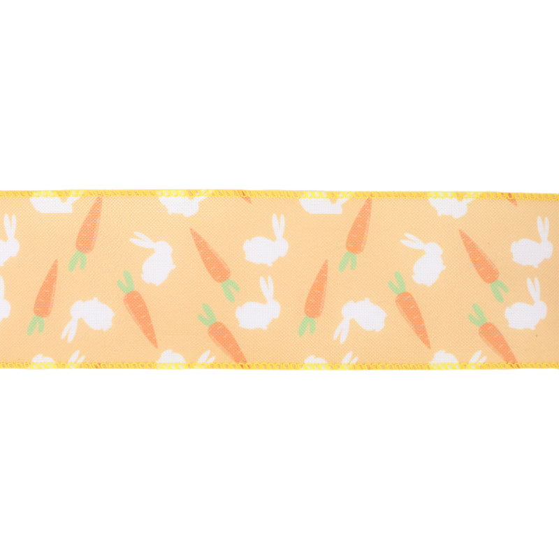 2 1/2 Wired Ribbon | Dark Yellow w/ Bunny & Carrots | 10 Yard Roll