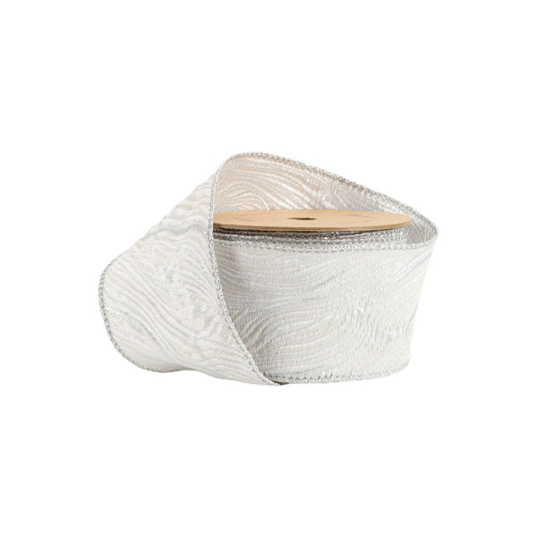 2 1/2" Wired Woven Agate Ribbon | White/Silver | 10 Yard Roll