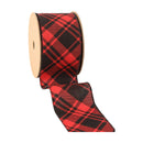 2 1/2" Wired Ribbon | Printed Red/Black Bias Plaid | 10 Yard Roll