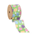 2 1/2 Wired Ribbon | Green w/ Easter Eggs & Flowers | 10 Yard Roll