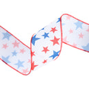 2 1/2 Wired Ribbon | White w/ Red/Blue Stars | 10 Yard Roll