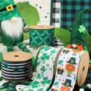 2 1/2 Wired Ribbon | White w/ Shamrock | 10 Yard Roll
