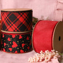2 1/2" Wired Ribbon | Black w/ Red Hearts/Gold Sparkles | 10 Yard Roll