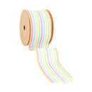 2 1/2 Wired Ribbon | White w/ Pastel Stripe | 10 Yard Roll