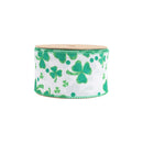 2 1/2 Wired Ribbon | White w/ Shamrock | 10 Yard Roll