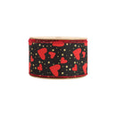 2 1/2" Wired Ribbon | Black w/ Red Hearts/Gold Sparkles | 10 Yard Roll