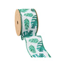 2 1/2" Wired Ribbon | Monstera and Palm Leaf on White | 10 Yard Roll