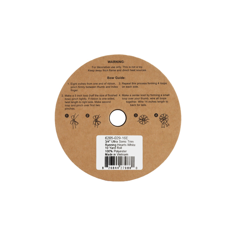 3/4" Ultra Sonic Trim | Running Hearts White | 10 Yard Roll