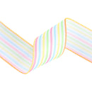 2 1/2 Wired Ribbon | White w/ Pastel Stripe | 10 Yard Roll