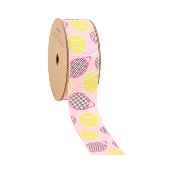 1 1/2" Printed Grosgrain Ribbon | Tennis Balls and Rackets | 25 Yard Roll