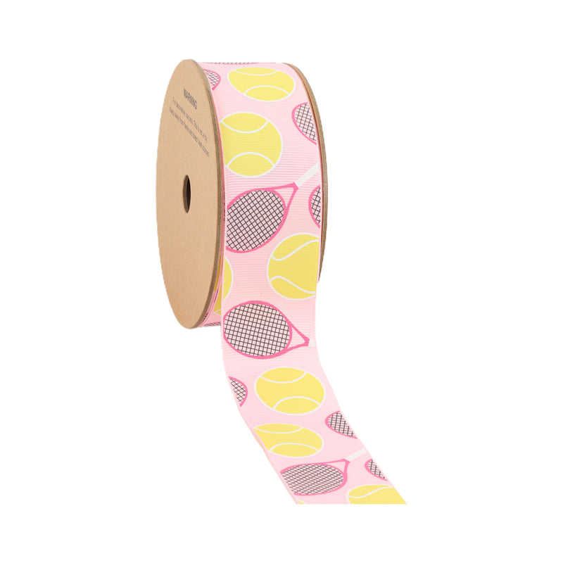 1 1/2" Printed Grosgrain Ribbon | Tennis Balls and Rackets | 25 Yard Roll