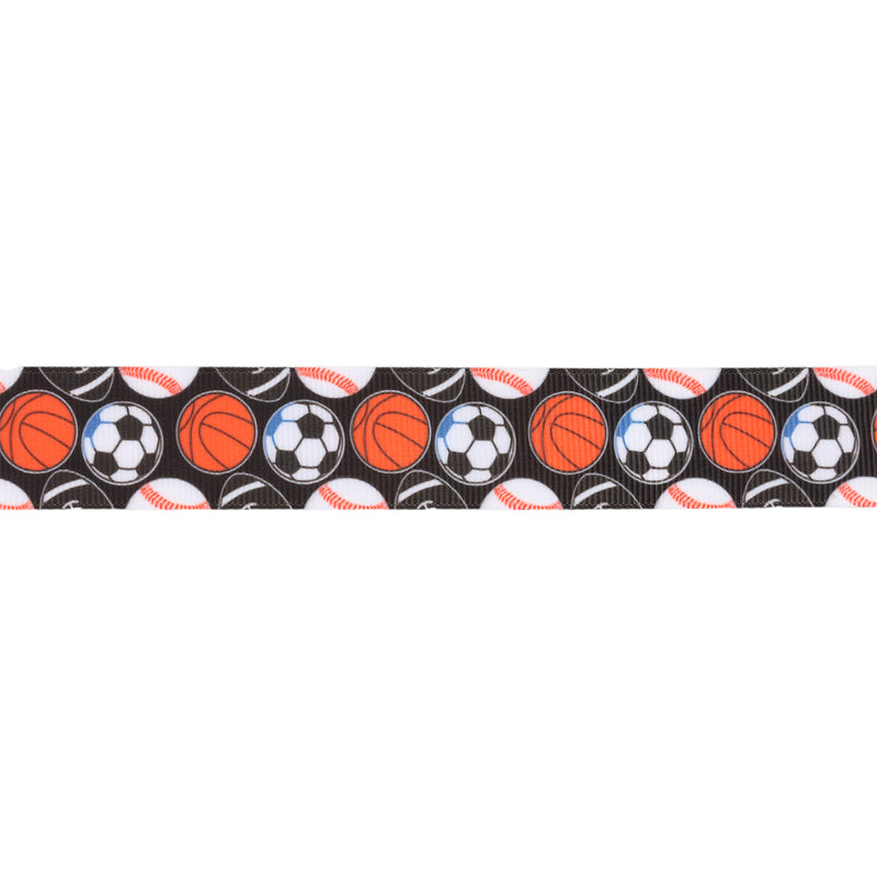 1" Printed Grosgrain Ribbon | All Sports on Black | 25 Yard Roll