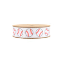 1" Printed Grosgrain Ribbon | Baseballs on White | 25 Yard Roll