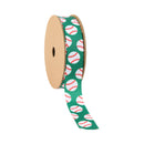 1" Printed Grosgrain Ribbon | Baseballs on Green | 25 Yard Roll